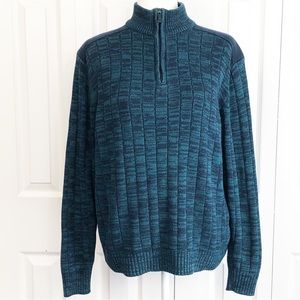 Method Teal & Navy Blue Print Mockneck 1/4 Zip Pullover Sweater Large